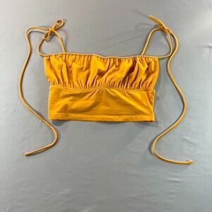 Princess Polly Women's‎ Yellow Ruched Crop Top Size 4 Tie Strap Summer Festival